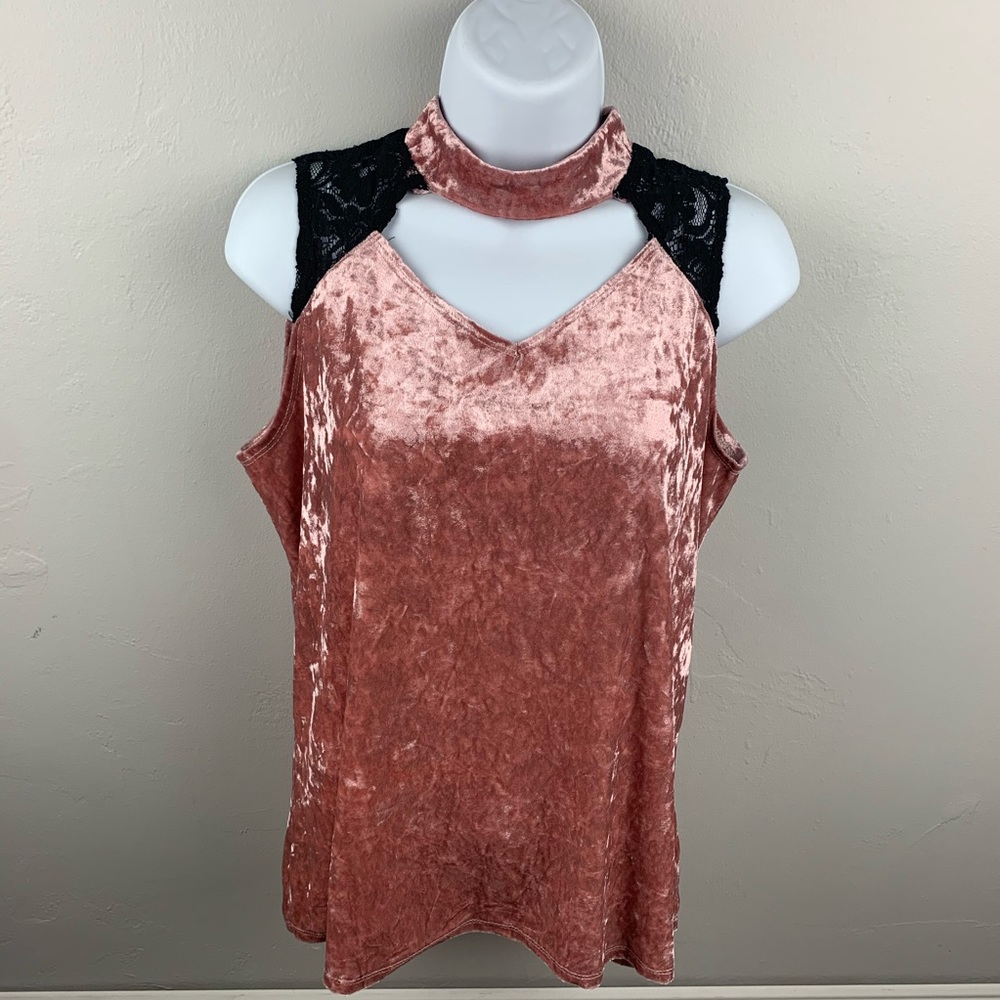 ADELE & MAY PINK/BLACK LACE SLEEVELESS TOP - XL